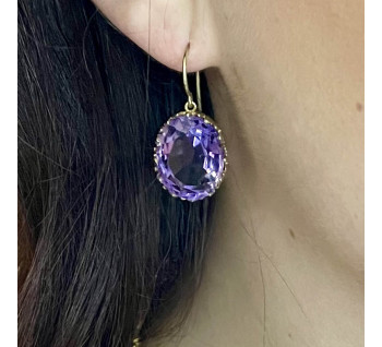 Antique Amethyst and Gold Drop Earrings, 33.88 Carats, Circa 1880