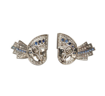 Vintage Sapphire Diamond and Platinum Earrings, Circa 1940