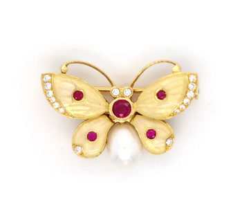 Enamel, Diamond and Ruby Butterfly Brooch