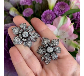 Antique Diamond and Silver-Upon-Gold Flower Earrings, Circa 1880, 9.00 Carats
