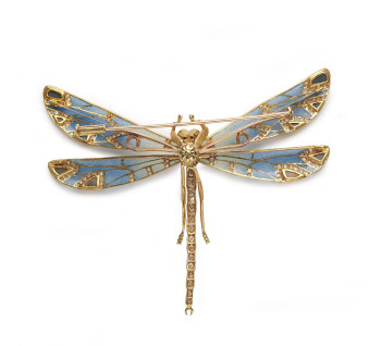 Modern Plique à Jour Enamel, Opal, Diamond and Gold Dragonfly Brooch