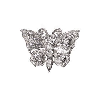Diamond and White Gold Butterfly Brooch, Circa 1990, 1.40 Carats