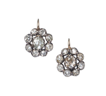 Antique Diamond and Silver Upon Gold Cluster Earrings, Circa 1880, 4.50 Carats