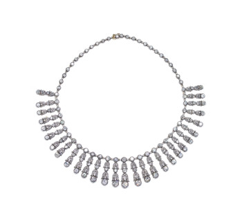 Antique Diamond Silver-Upon-Gold Tiara Necklace, 35.44 Carats, Circa 1900