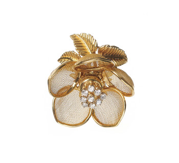 Vintage Merrin French Diamond and Gold Mesh Flower Pendant, Circa 1960