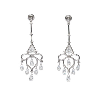 Modern Briolette Diamond and White Gold Drop Earrings, 7.23 Carats