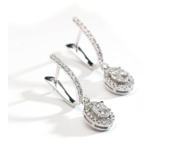 Modern Diamond and White Gold Cluster Drop Earrings, 1.53 Carats