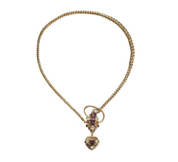Antique Garnet, Beryl and Gold Snake Necklace, Circa 1840