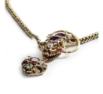 Antique Garnet, Beryl and Gold Snake Necklace, Circa 1840