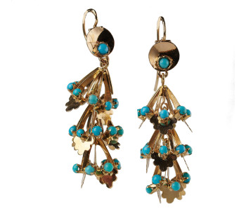 Vintage Turquoise and Gold Drop Earrings, Circa 1950