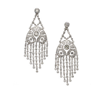 Diamond and Platinum Fringe Drop Earrings, Circa 1935, 6.93 Carats