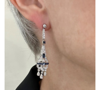 Vintage Diamond, Sapphire and Platinum Earrings, Circa 1980