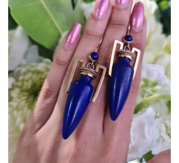 Antique Lapis Lazuli and Gold Amphora Earrings, Circa 1875