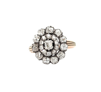Antique Georgian Diamond and Silver Upon Gold Cluster Ring, Circa 1830