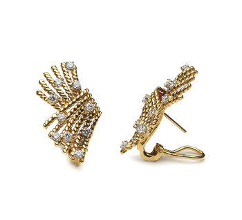 Vintage Schlumberger for Tiffany & Co. "V-Rope" Gold Diamond and Platinum Earrings, Circa 1980