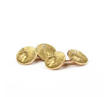 Art Nouveau Diamond and Gold Lady and Bird Cufflinks, Circa 1900