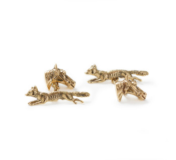 Vintage Fox and Horse Gold Hunting Cufflinks, Circa 1940