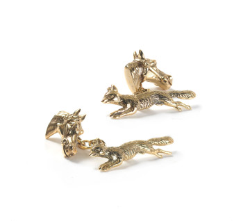 Vintage Fox and Horse Gold Hunting Cufflinks, Circa 1940
