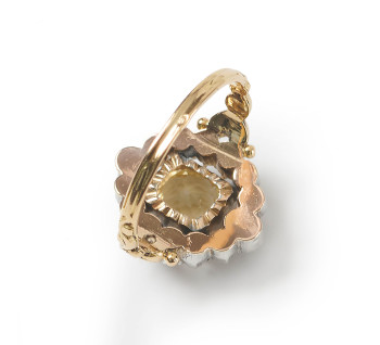 French Louis Philippe I Georgian Style Citrine Diamond Silver and Gold Cluster Ring, Circa 1840