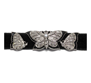 Art Deco Spaulding & Co. Diamond Black Onyx and Platinum Butterfly Choker, Circa 1925