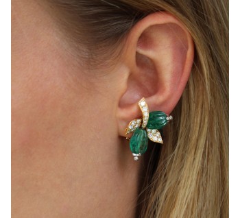 Vintage French Emerald Diamond and Gold Clip-on Earrings by André Vassort, Circa 1960