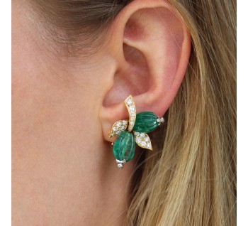 Vintage French Emerald Diamond and Gold Clip-on Earrings by André Vassort, Circa 1960