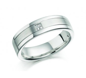 Princess- Cut Diamond Flat Satin and Polish Finished 18ct White Gold Wedding Ring, 0.08ct