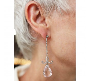 Modern Morganite Diamond and Platinum Drop Earrings