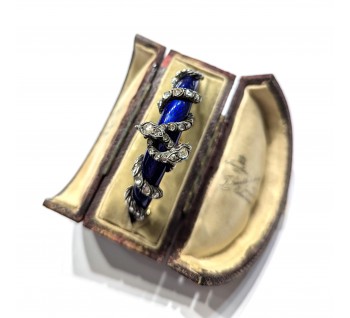 Antique Blue Enamel, Diamond, Ruby and Gold Snake Bangle, Circa 1850