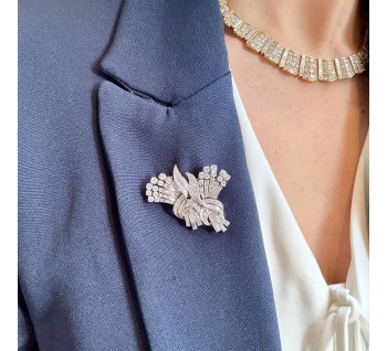 Vintage Diamond and Platinum Double Clip Brooch, Circa 1940