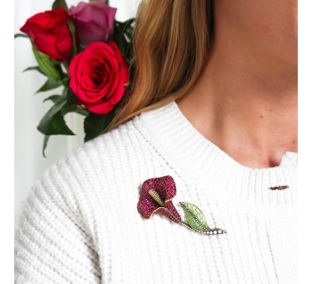 Moira Ruby Diamond Silver Gold and Plique à Jour Enamel Calla Lily Brooch