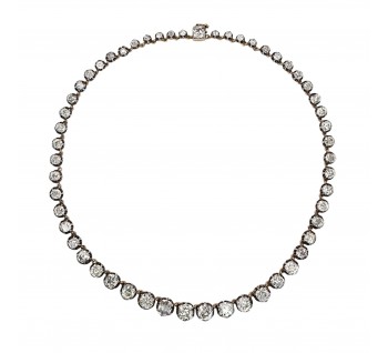 Antique Diamond and Silver Upon Gold Riviére Necklace, 40.00 Carats, Circa 1880