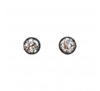 Modern Diamond and Silver Upon Gold Stud Earrings,1.75 Carats