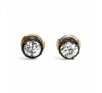 Modern Diamond and Silver Upon Gold Stud Earrings,1.53 Carats