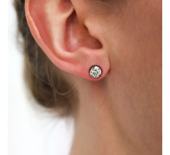 Modern Diamond and Silver Upon Gold Stud Earrings,1.75 Carats