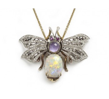 Opal, Diamond and Amethyst Bee Pendant