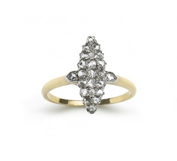 Antique Diamond Silver and Gold Navette Ring, Circa 1880