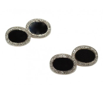 Art Deco Black Onyx and Diamond Cufflinks