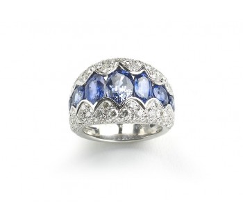 French Sapphire Diamond and White Gold Ring, Circa 1990