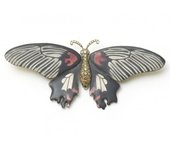 Scarlet Mormon Enamel Butterfly Brooch, Silver and Gold