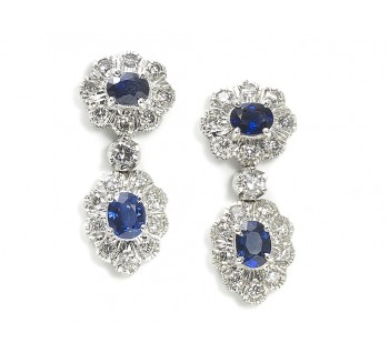 Sapphire and Diamond Cluster Drop Earrings