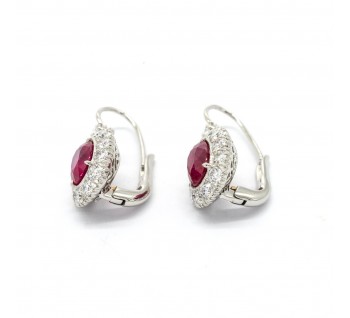 Ruby, Diamond and Platinum Cluster Earrings - Moira Fine Jewellery