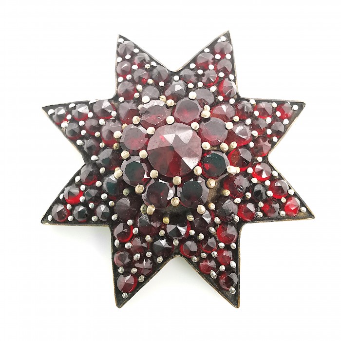 Antique Bohemian Garnet Star Brooch, Circa 1890