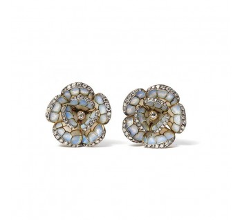 Pale Blue Enamel and Diamond Flower Earrings - Moira Fine Jewellery