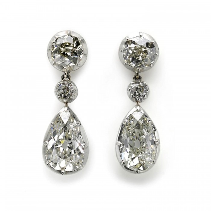 Antique Diamond Drop Earrings Silver Upon Gold, 11.65ct, Circa 1810