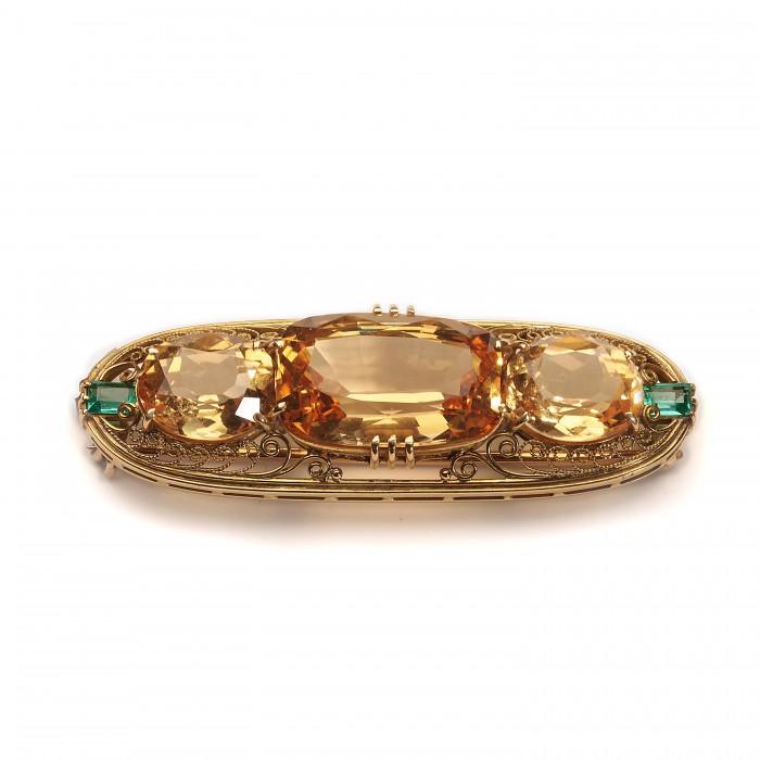 Antique Belle Époque Tiffany & Co. Topaz Emerald and Gold Brooch, Circa 1900