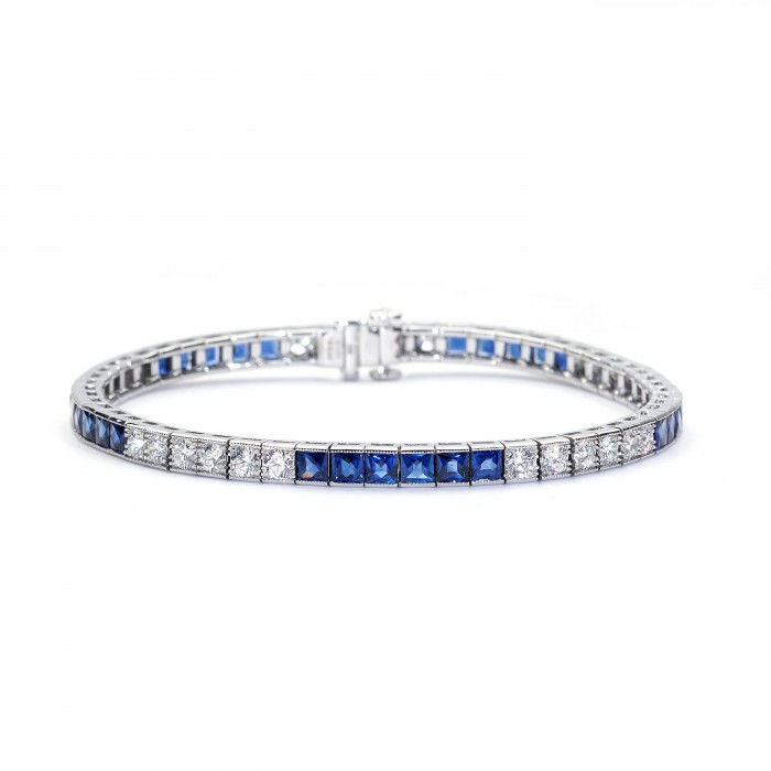 Modern Sapphire 4.66ct Diamond 2.27ct and Platinum Line Bracelet