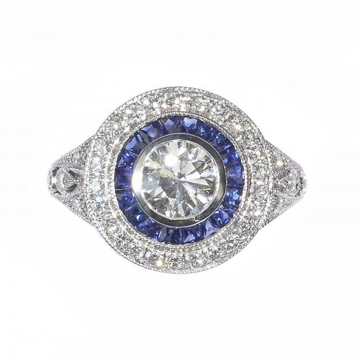 Sapphire, Diamond and Platinum Target Cluster Ring, 0.90ct - Moira Fine ...