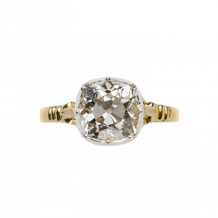 New Georgian Style Old Cut Diamond Gold and Platinum Solitaire Ring, 2.72ct