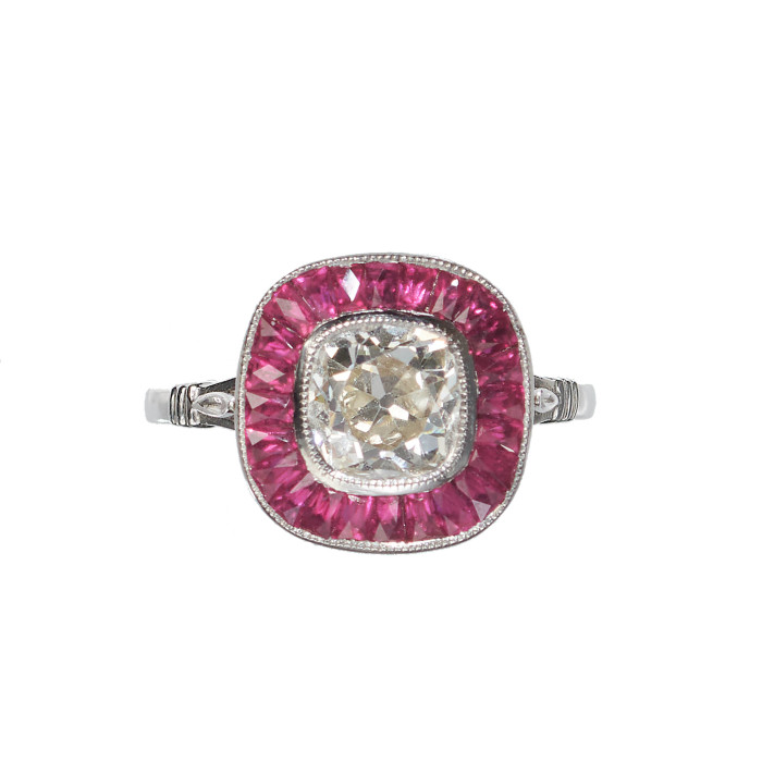 Ruby, Diamond and Platinum Cluster Ring, 1.32ct